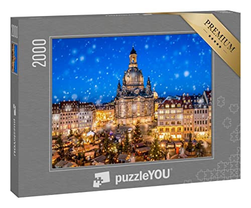 puzzleYOU: Puzzle 2000 Teile „Weihnachtsmarkt vor der Dresdner Frauenkirche auf dem Neumarkt, Sachsen“ - aus der Puzzle-Kollektion Sachsen, Dresden, Weihnachten, Deutschland, Deutsche Städte Cover