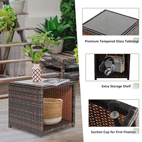 GIANTEX 5-delige set rotan tuinmeubelen, balkonmeubel, klein balkon, meubel, 2 rotanstoelen met kruk, tuinloungeset, terrasmeubels met tafel, tuinset, meubels (wit kussen) - Afbeelding 5