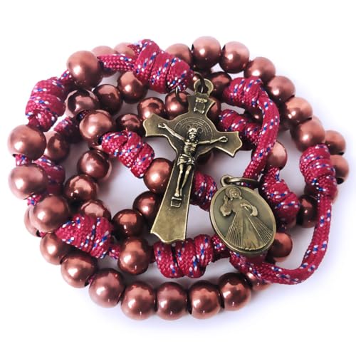 Divine Mercy Bronze Paracord Catholic Rosary Beads, Crosses, Crucifixes