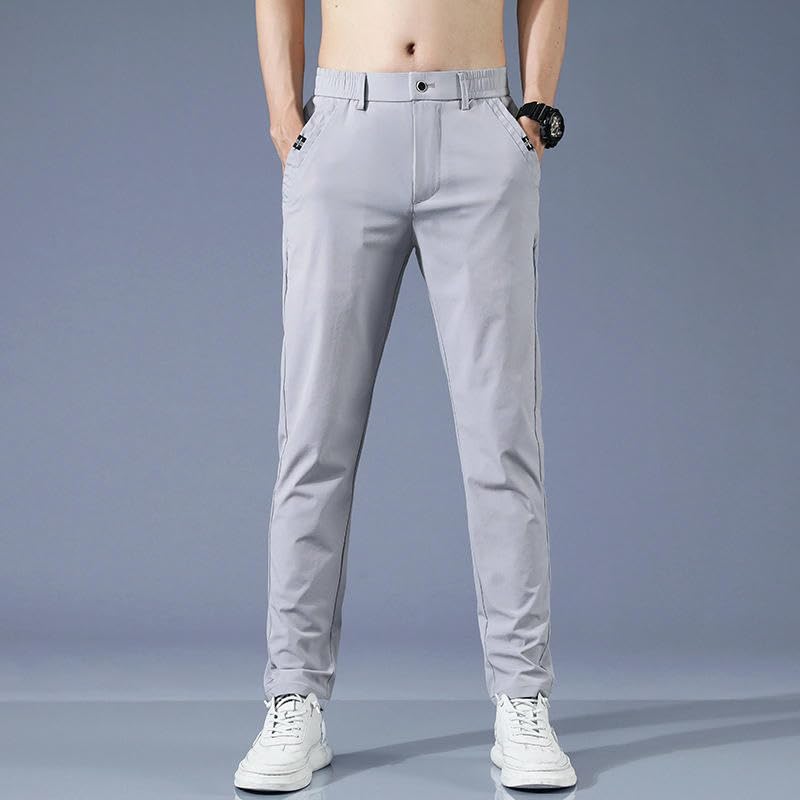 Men's Summer Thin Ice Silk Nylon Slim Straight Trendy Versatile Casual Pants2