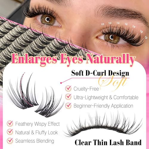 Image of Wispy Lash Clusters Kit Natural Look Eyelash Cluster Eyelash Extensions Short Eye Lashes Natural Looking with Lash Brush DIY Lash Extension Kit Individual Lashes Kit For Beginners (No Glue)