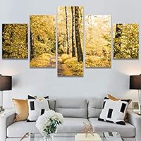 SIGNWIN 5 Panel Canvas Wall Art Dramatic Forest Landscape Living Room Orange Photography Rustic for Home Decorations Ready to Hang - 60