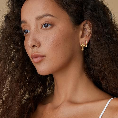 FETTERO Hoop Earrings for Women, 14K Gold Plated Lightweight Huggie Leaf Snake Bar Gold Hoops, Hypoallergenic Gold Earrings for Women Ear Piercing Jewelry