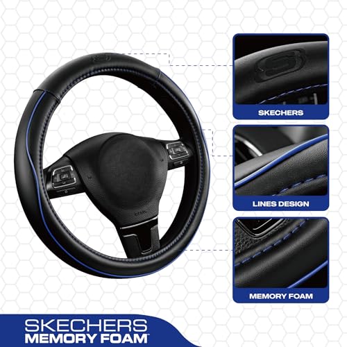 Skechers Memory Foam Steering Wheel Cover,Piping Microfiber Leather Steering Wheel Cover Sporty Universal Fit 14" 1/2-15" Car Wheel Protector for Men Women Fit Suvs,Vans,Sedans,Car,Trucks,Blue - Image 3