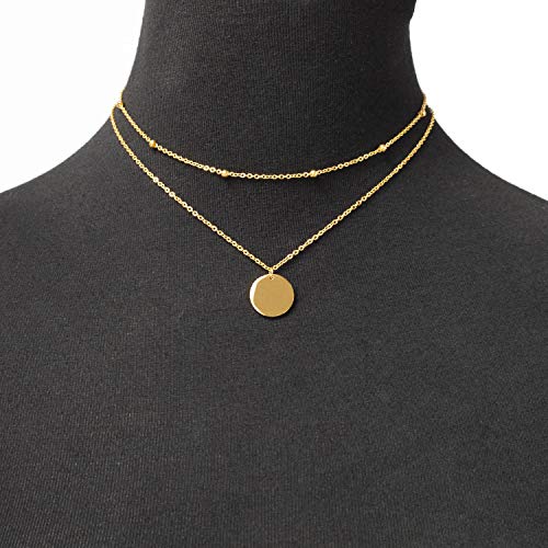 Legitta Disc Coin Charm Pendant Collar Necklace Layering Titanium Chain Layered Choker Gold Multiple Layers For Women Girls L115G #TOP2