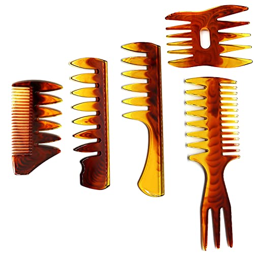 Styling Hair Comb Set Salon Barber Hairstylist Texture Comb 5 Pack Professional Hair Brush Retro Hairdressing Hair Care Style Accessory Double-sided for Men Boy Gentleman