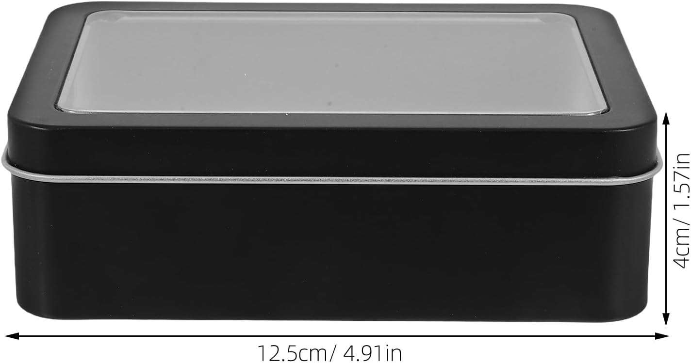 5pcs Tin Box with Lids Clear Top - Empty Small Storage Tins Case for Home Candles, Candies, Balms and Treasures 4.92x3.54x1.57in (Black)