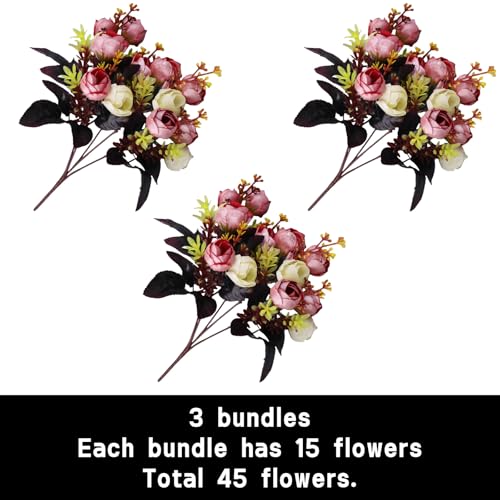 astylishome Faux Flowers 45 Pcs Artificial Dark Pink Flower Realistic for Wedding Party Garden Decoration Craft DIY Floral Arrangements Decor Mixed Colours 0406 - Image 2