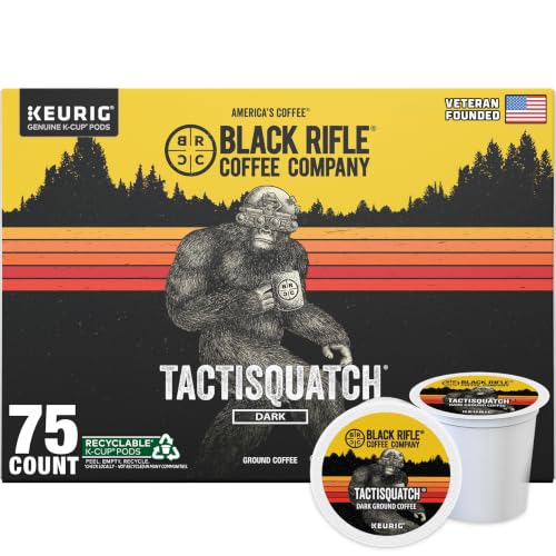 Black Rifle Coffee Company Dark Roast Coffee Pods – 100% Arabica, Bold, Smoky Single-Serve K-Cup Compatible – Veteran-Founded Premium Coffe (1 Count (Pack of 75), Tactisquatch)