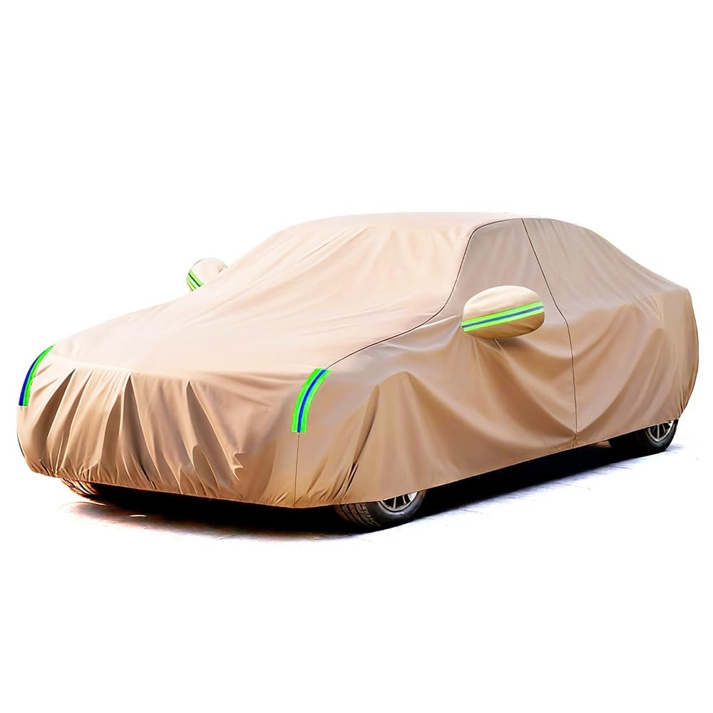 PJTZQHN Car Cover for Kia Stinger 2017–2023,Outdoor Rain Vehicle Cover,Waterproof Auto Protection Cover with Driver Door Zipper Cotton Lining,Khaki