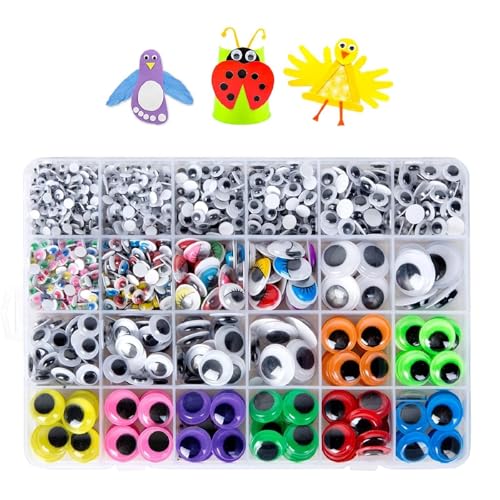 txuzong Ojos móviles autoadhesivos, 1700 Unidades, 10 tamaños (4 15 mm), Ojos para Manualidades en Diferentes tamaños y Colores, Ideales para Manualidades Infantiles, Tarjetas de felicitación