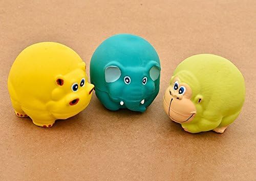 CatYou 3PCS Latex Dog Squeak Toys, Chew Molar Dog Toy, 3" Diameter, for Puppy Small Medium Dogs