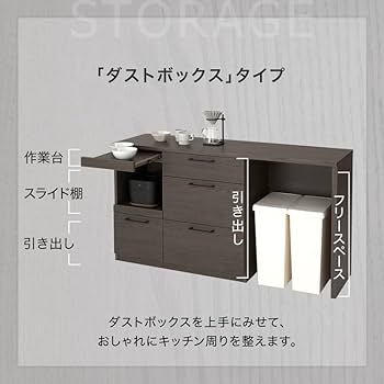ロウヤ キッチンカウンター キッチンラック インダストリアル ゴミ箱収納 キッチンカウンター 日本製 ゴミ箱収納 大容量 モダン [幅140