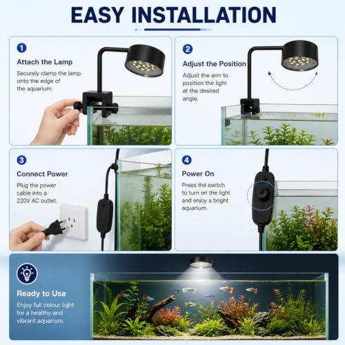Image of VAYINATO WH-570 Aquarium LED Clip Light 8W | White LED Aquarium Lamp for Fish Tanks Upto 2 Feet | AC 220V Energy Efficient Lighting | Easy Clip-On Design for Nano Tanks Aquariums