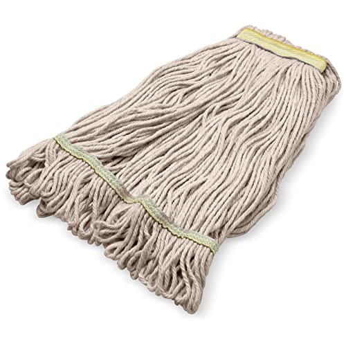 Image of SPARTA Flo-Pac Acrylic Mop Head, Loop-Ended, Narrow Band with 1 inch Yellow Band for Organized Cleaning, Small, Natural