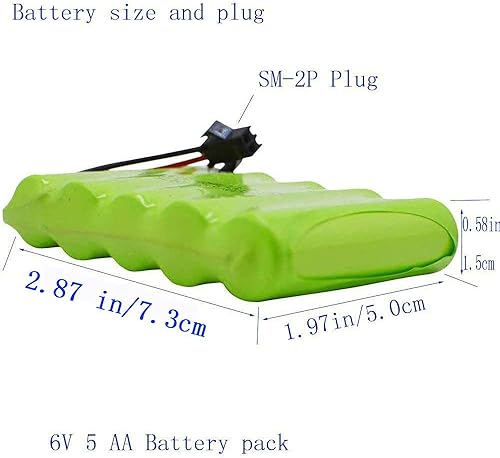 Miniatura 2 de Blomiky 6V 2200mAh Ni-MH 5 AA Batería recargable con SM-2P Negro 2 Pin Conector Plug y USB Cargador Cable para RC Camión Coches Vehículos 6V NiMh