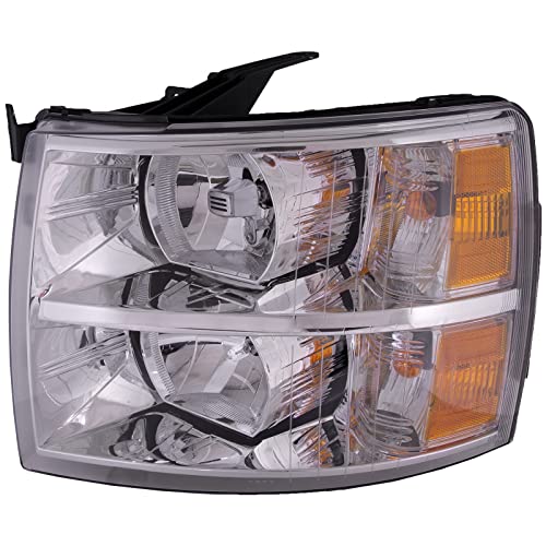 HEADLIGHTSDEPOT Headlight Compatible with Chevrolet Silverado 1500 HD 2500 3500 Pickup Truck Chrome Housing Halogen Includes Left Driver Side Headlamp
