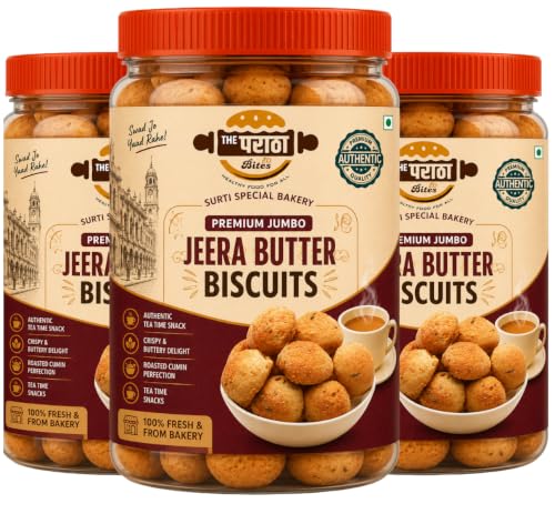 Image of Surti Special Bakery Jeera Butter Biscuits | Freshly Baked Crunchy Jeera Butter | Authentic Tea Time Snack | Crispy & Buttery Delight with Roasted Cumin Seeds (Jumbo Butter Bahubali Pack - 1kg) | Freshly Baked, Crunchy with Roasted Cumin Seeds, Authentic Tea Time Snack, Crispy & Buttery Delight