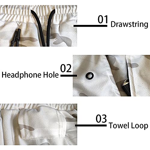 Jwj Men's 2 In 1 Workout Running Shorts 7 Inch Lightweight Athletic Gym Shorts With Compression Liner Camouflage White M #TOP4