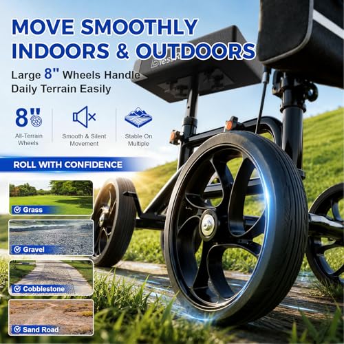 Image of BlessReach Lightweight Knee Scooter for Adults for Foot Injuries,Knee Pad | 300lbs Foldable Leg Knee Scooter, 8'' Rubber Wheels, Dual Brake, Adjustable Height, Crutch Alternative for Ankle Recovery