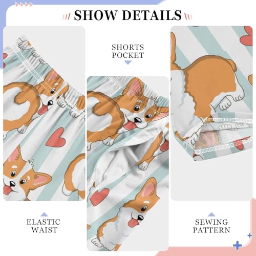 Boys' Pants Corgi Dogs Hearts Stripes Long Bottoms Jogger Pants Elastic Waist Trousers with Pockets S-XL4