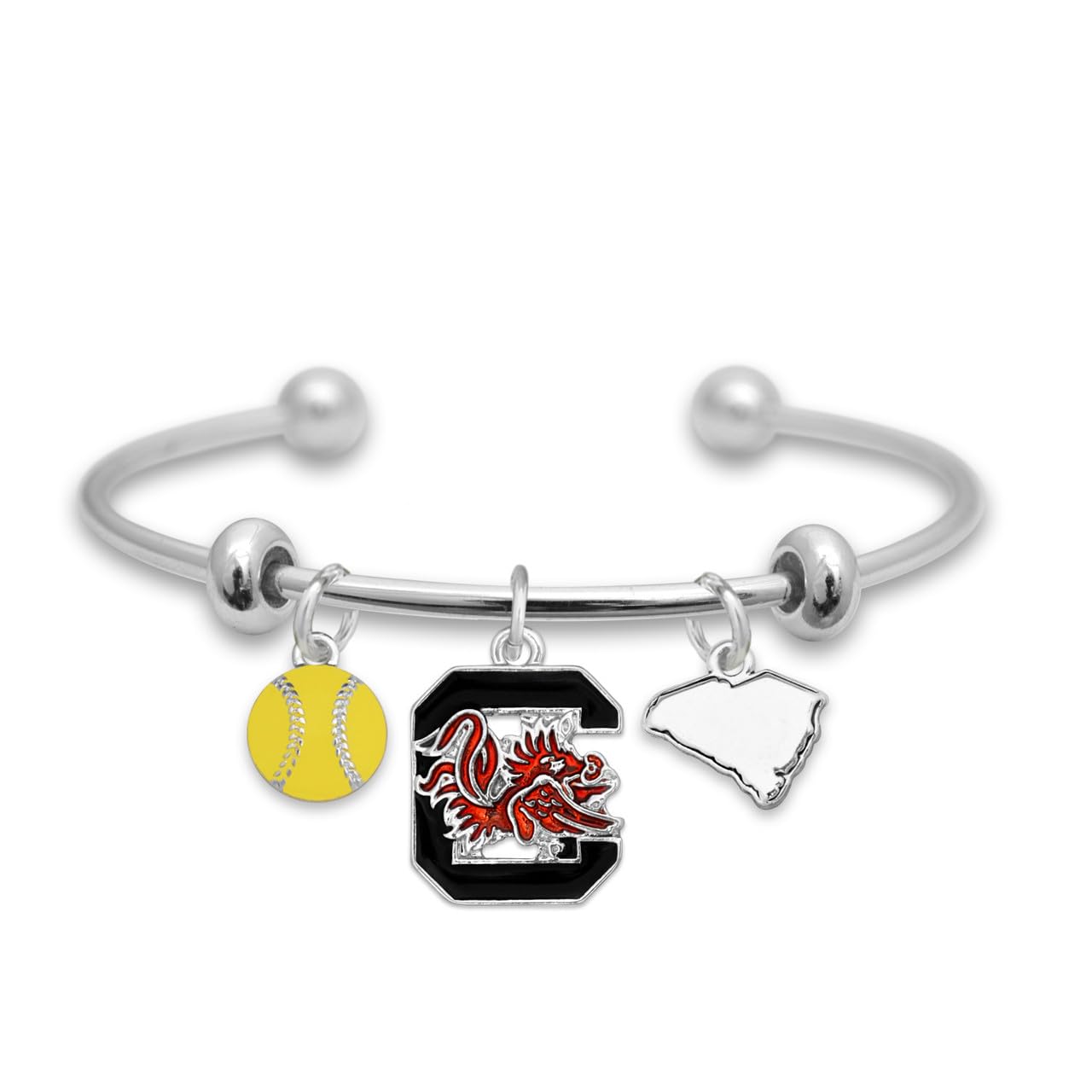 From the Heart South Carolina Softball Accent Charm Team Traditions Cuff Bracelet with Team Color Logo, Softball and State Accent Charm Officially Licensed Jewelry Fan USC