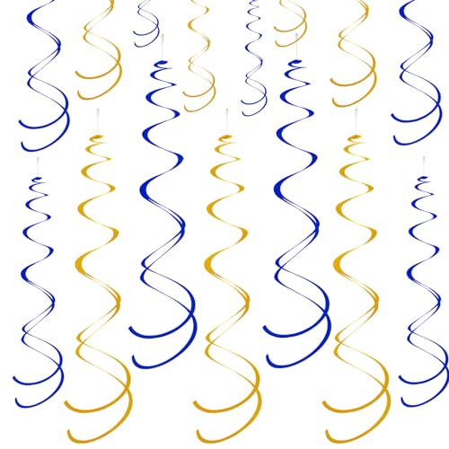 Image of Ceiling Swirl Foil Decorations Hanging Plastic Streamer Themed Swirl Party for Graduation Celebration, Pack of 28 (Blue and Gold)