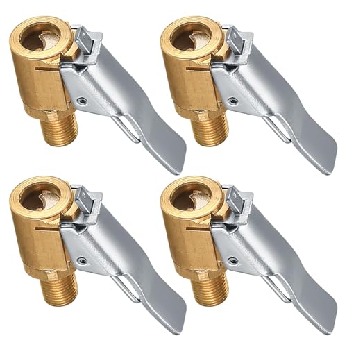 MACHSWON 4 Pcs Tire Air Chuck with Clip Adapter Tire Inflator Nozzle Adapter 8mm Locking Tire Chuck with Clip Brass Clip on Tire Chuck