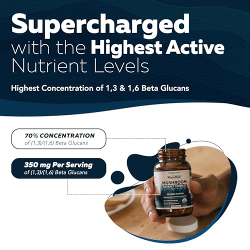 MycoMax Mushroom Complex - 70% Beta Glucans, Max Potency Mushroom Supplement, US Grown + Ultrasonic Extraction - Lions Mane, Cordyceps, Reishi & More - Cognition, Immunity, Energy - 60 capsules - Image 4