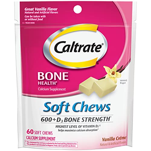 Caltrate Soft Chews 600 Plus D3 Calcium Vitamin D Supplement, Vanilla Creme - 60 Count