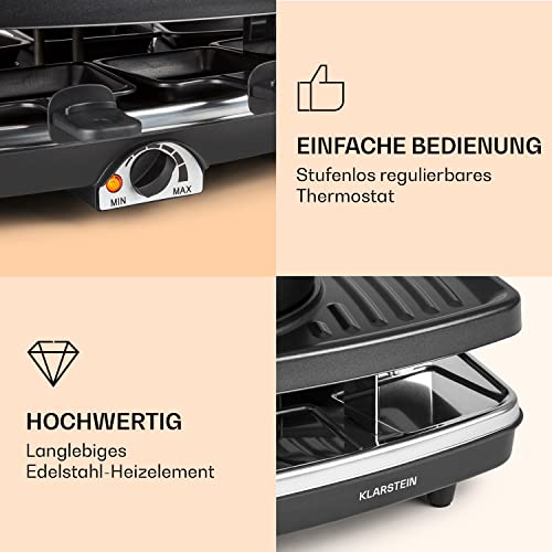 Klarstein 3-in-1 Raclette Fondue Kombi und Grill, 1100W Raclette-Fondue-Set mit Steinplatte, Elektrischer Fondue Raclette Grill für 8 Personen – Bild 4