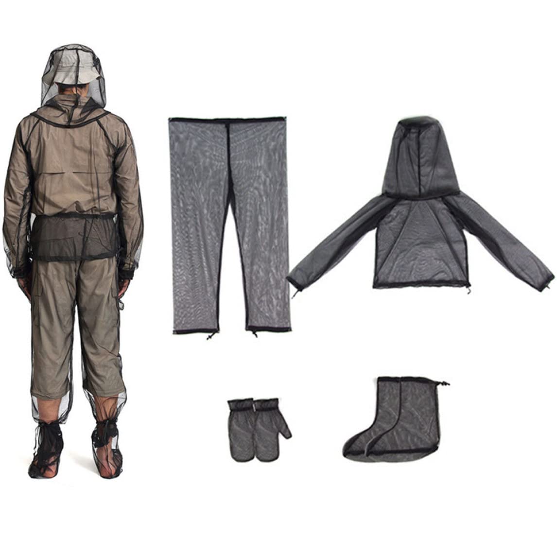 Ropa antimosquitos Traje de mosquitos Protección contra mosquitos 4PCS/Set Mosquiteras transpirables translúcidas Traje de mosquitos ajustable Protección plegable contra mosquitos para acampar S/M