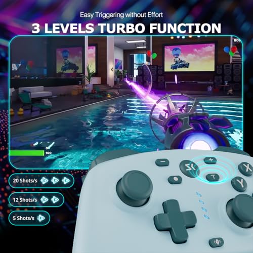 Image of Wireless Switch Controller for Switch /Switch 2 /Lite /OLED /PC Controller with 2.4G Adapter, Lake Blue Switch Controller with Hall Joysticks & Hall Triggers, Switch Pro Controller with Wake-up, 2 Back Programmable Buttons, Turbo Function