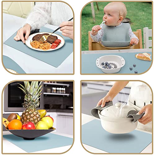 4 Silicone Placemats + 4 Non-Slip Table Coasters with Leaf Pattern Set, Heat Resistant 230 °C, Waterproof Place Mat for Kitchen, Home, Restaurant, Dining Table, 40 x 30 cm, Light Blue - Image 5