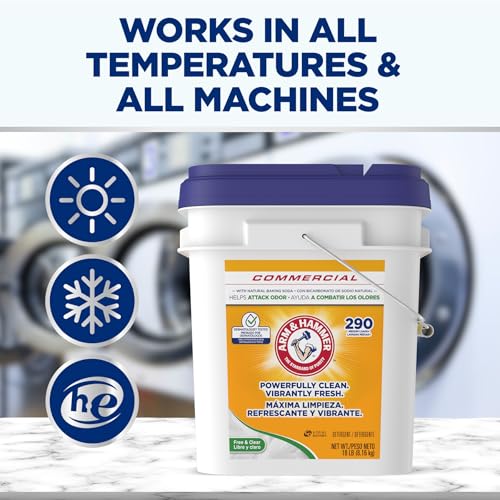 Image of Arm & Hammer Powder Laundry Detergent, Professional Soap for Washing Clothes, 290 Loads, Free and Clear, Bulk 18lb Pail