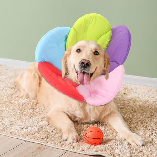 Image of POPETPOP Flower Shaped Elizabethan Pet Collar Size L Lightweight Recovery Neck Cover for Dogs to Help Prevent Licking and Scratching After Surgery Injury or Rash Care