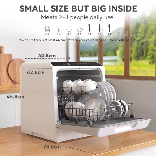 Hermitlux Table Top Dishwasher for 5 Place Settings (5L Tank), Countertop Dishwasher with 6 Programmes Including 360° Spray Arms | Hot - Air Drying | Energy Class D | No Installation - Image 3