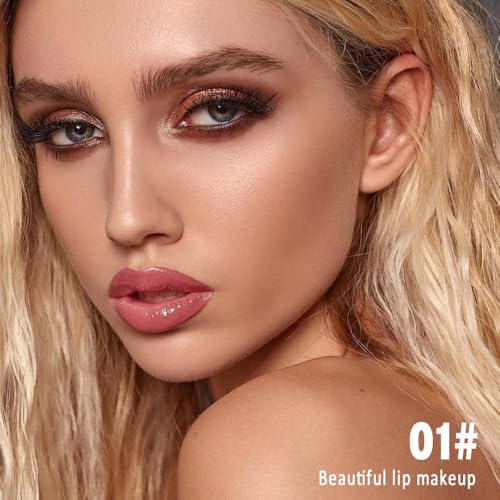 Image of evpct Warm Rose Shiny Longwear No-Budge Liquid Lip Color Lipstick Makeup, Highly Pigmented Color Instant Shine, Waterproof Long Lasting Lipstick for Women, Lip Stain Gloss with Lip Liner Brush, 01#