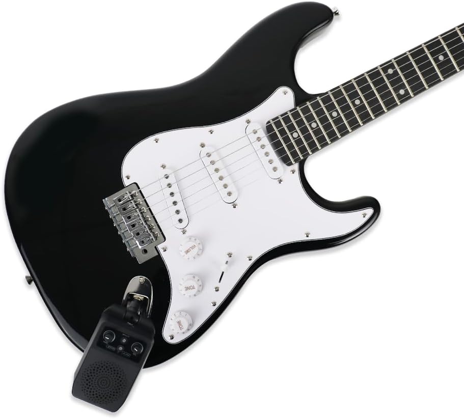 Electric guitars kit full size black single tremolo bridge with 5W amp rechargeable bluetooth 4effects solid paulownia wood body maple neck for beginner starter practice strap gigbag bundle (BST-30)