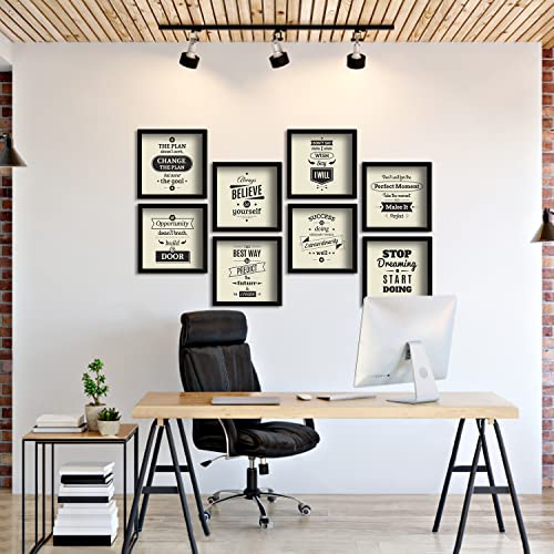 Image of PAPER PLANE DESIGN Motivational Quotes Wall Framed Poster, Office Wall Decor, Inpirational Wall Frames with Quotes.Set of 8 (10 x 10 Inch) (MDF POSTERS)