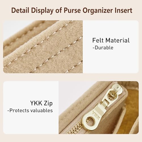 Image of Doxo Purse Organizer Insert for Longchamp Le Pliage XS, Premium Felt Tote Bag Organizer with 7 Compartments and Zippered Pocket (Beige, Mini)