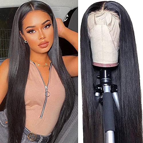 45,7 cm Lace-Front-Perücke, Echthaar, glatt, 33 x 10,2 cm, Lace-Front-Perücke, Echthaar-Perücke für schwarze Frauen, mit Babyhaar, natürliche Farbe Cover