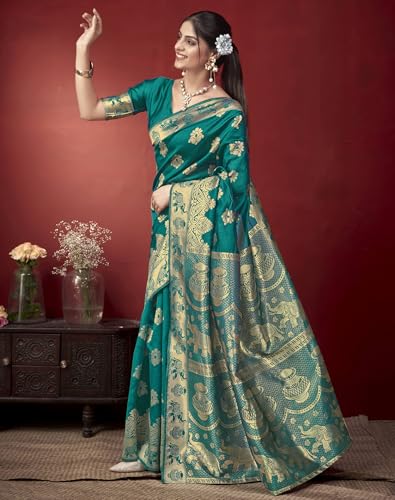 Image of SIRIL Women's Banarasi Soft Silk Saree Pure Silk with Unstitched Blouse Piece
