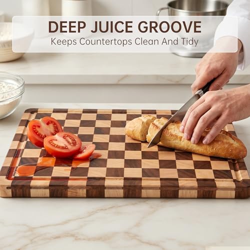 Tabla de cortar rectangular de madera con mango y ranura de jugos miniatura 2