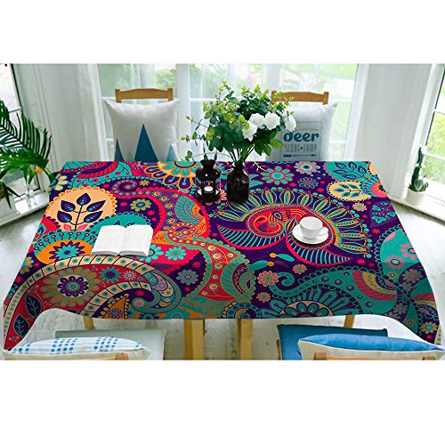 Aoyego Colorful Flowers Rectangle Tablecloth Exotic Curly Ethnic Fantastic Floral Colorful Artistic Oblong Tablecloth 60X84 Inch Polyester For Kitchen Holiday Dinner Hotel Restaurant #TOP2