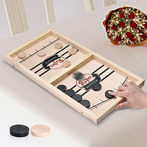 ELLASSAY Fast Sling Puck Game, Wooden Sling Hockey Board Game ,Fast Slingshot Desktop Battle Game, Winner Board Games for Family Game/Party/Kids Gift (Small:14.5in8.5in1in) - Thumbnail 6
