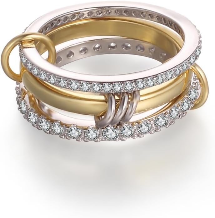 Gold Plated Stackable Rings Set,Non Tarnish Mixed Metal Jewelry