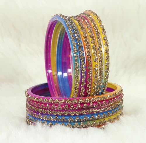 Red Stone Glass Bangle Set Kaanch ki Chudi Kada Bangles Fancy