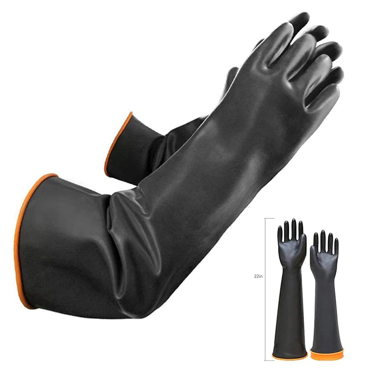 NobgumLatex Chemical Gloves Resistant Rubber PPE Industrial Safety Work Protective Long Gauntlets Gloves, 22" Black Heavy Duty Gloves, Resist Strong Acid, Alkali and Oil