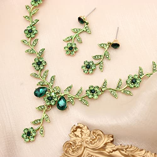 Flower Leaf Crystal Pendant Necklace Dangle Earrings Link Bracelet Bride Bridesmaid Jewelry Sets for Women Wedding Party4
